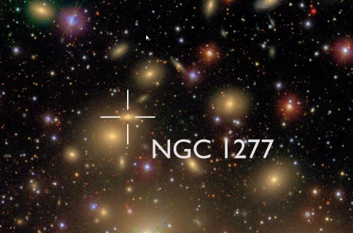 小型星系NGC 1277位于英仙座星系群，對比其它星系，NGC 1277星系非常緊密和扁平，其中包含著一個巨大的黑洞，質(zhì)量是太陽的170億倍